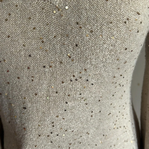 LOFT Muted Gold Long Sleeve Sweater Dress with Sparkle Sequins Embellishment  XS - Picture 2 of 8